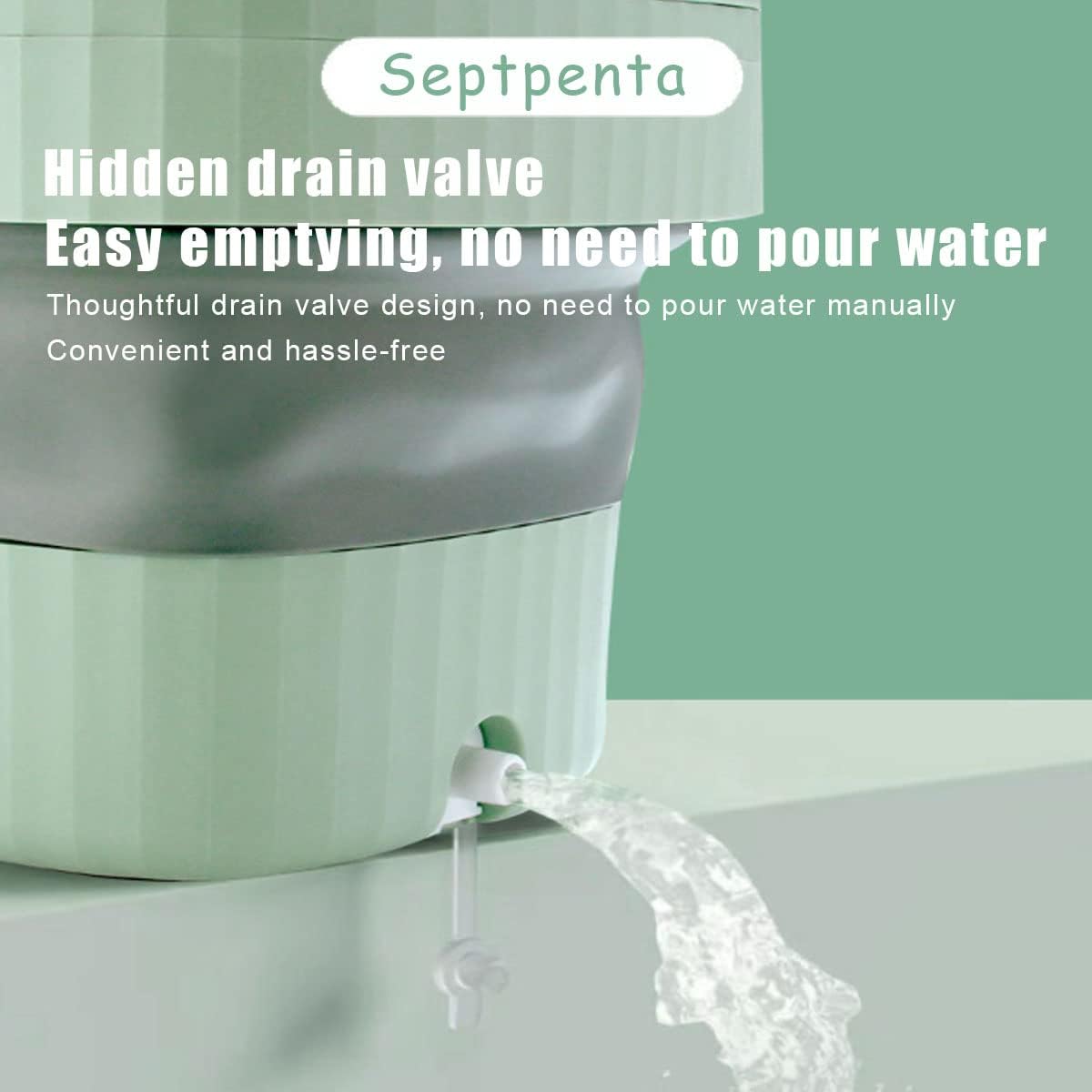 Septpenta 6L Portable Mini Washing Machine with Drain Valve, Foldable Design for Travel, Camping, Baby (Green)