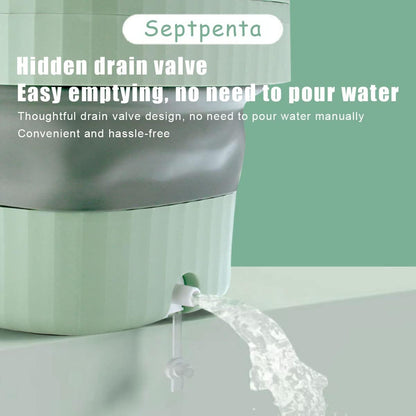 Septpenta 6L Portable Mini Washing Machine with Drain Valve, Foldable Design for Travel, Camping, Baby (Green)