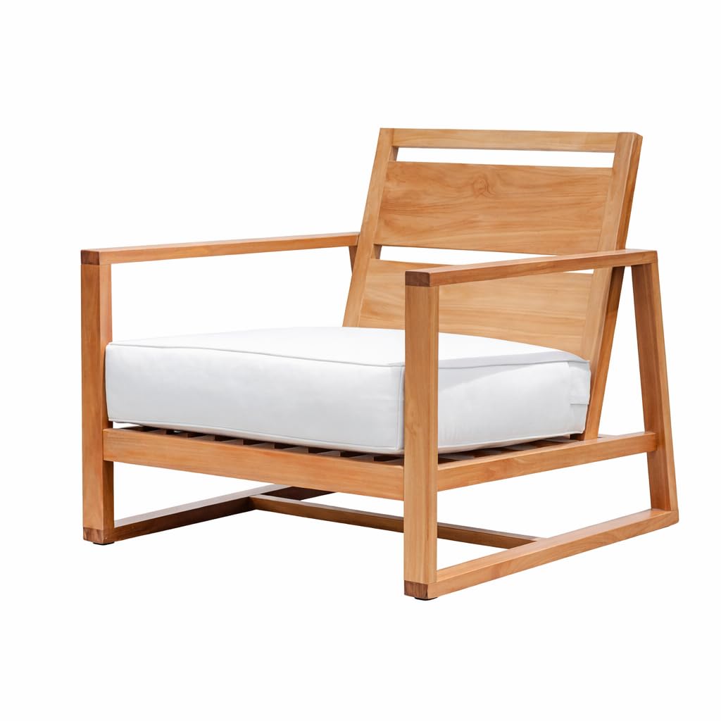 Hives & Honey Catalina Bay Grade-A Teak Lounge Chair for Patio, Outdoor Accent Chair with Quick-Dry Cushions, White