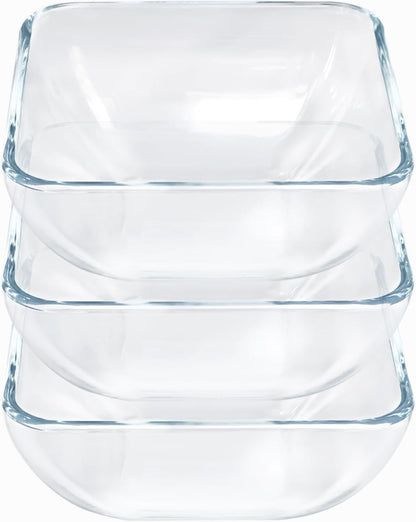 Small 5 Inch Square Tempered Glass Salad Bowls Set, 15 oz Serving Bowls, Set of 3