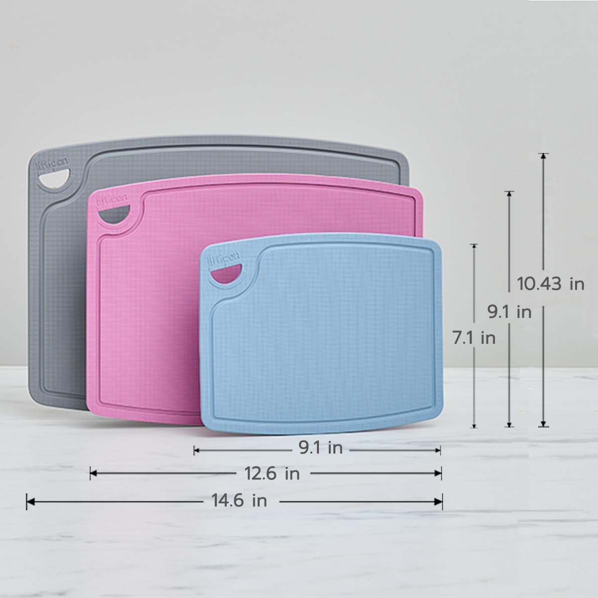 Liflicon Thick Silicone Cutting Board 12.6'' x 9.1'' Foldable & Flexible Design Juice Grooves Easy Grip Handle Dishwasher Safe-Gray
