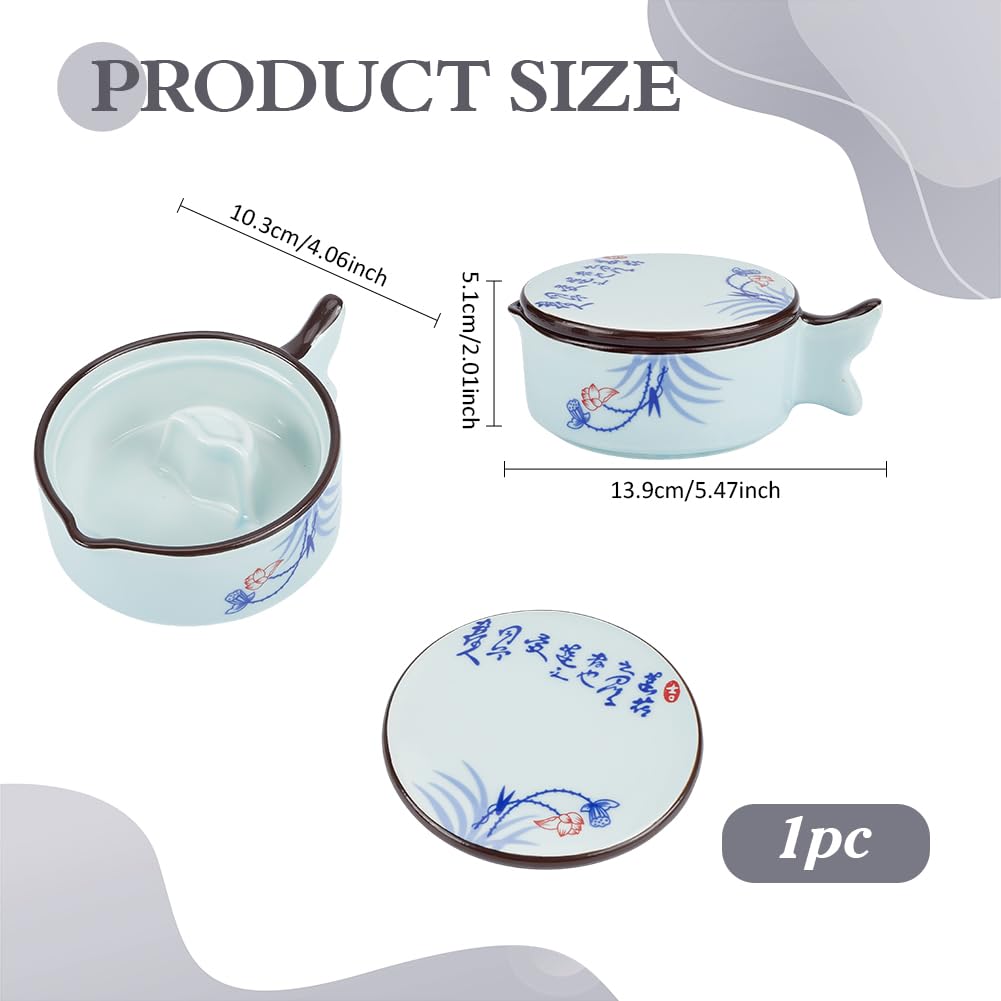 PH PandaHall Porcelain Ink Dish Plate Fish Shape Calligraphy Inkwell Lotus Bamboo Pattern Ceramic Ink Plate with Brush Holder Multifunctional Bowl for New Year Calligraphy Chinese Japanese Painting