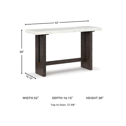 Signature Design by Ashley Burkhaus Traditional Rectangular Sofa Table with Marble Tabletop, Dark Brown & White