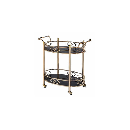 HomeStock Gold Serving Cart with Glass Shelves - Metal Bar Cart, Drink Cart, Kitchen Utility Cart