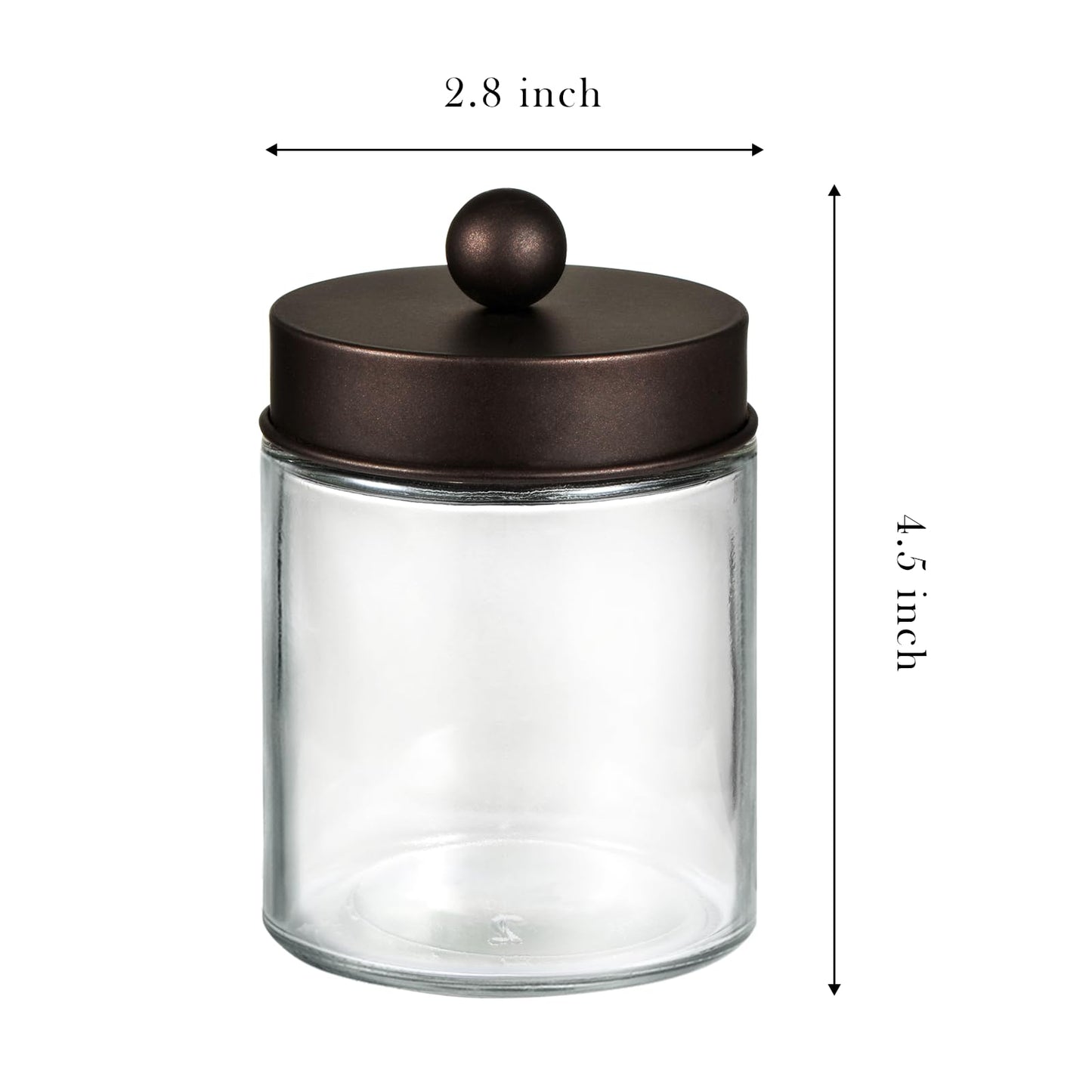 SheeChung Qtip Dispenser Holder 4pcs, Glass Apothecary Jars with Bronze Stainless Steel Lids &Stickers, Countertop Canister Guest Bathroom Storage Organizer Set for Cotton Swabs/Balls, Floss Picks