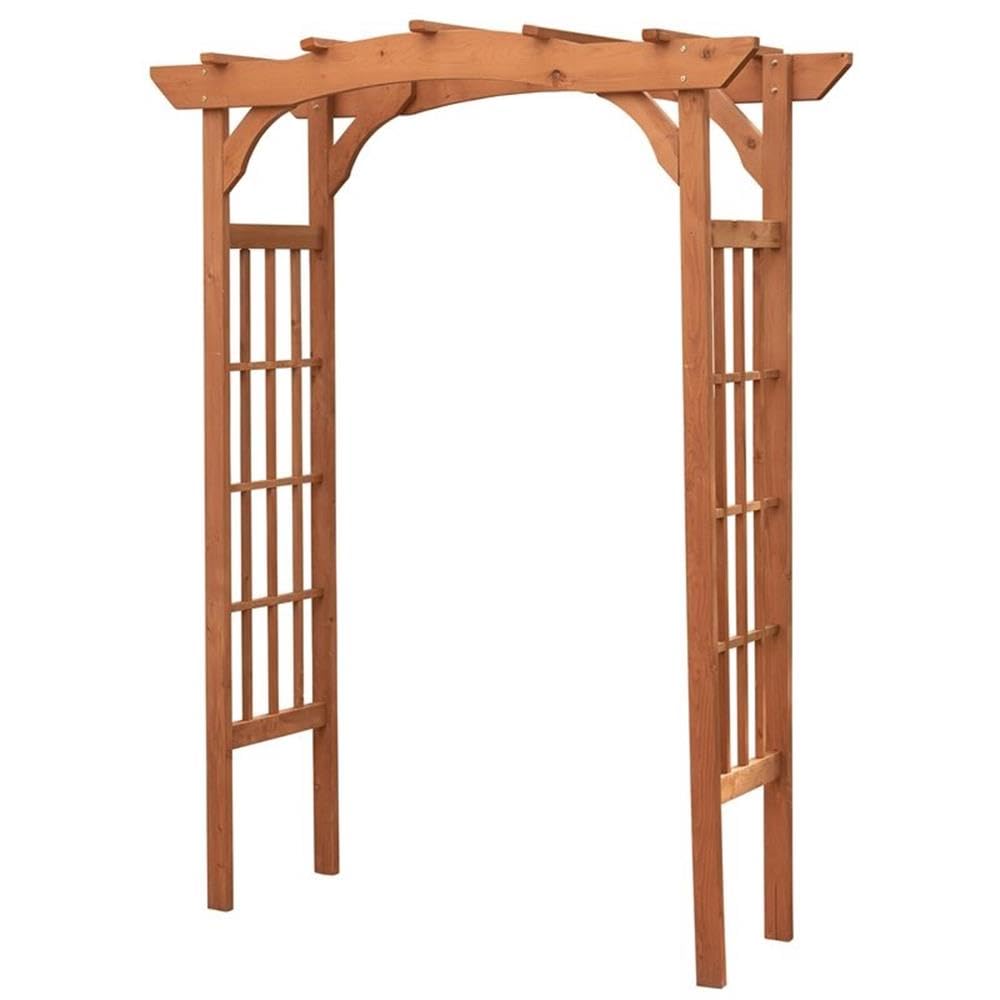 Pemberly Row Wood Lattice Design Arbor, Medium Brown Finish, 80" H x 60" W x 24" D, Durable Wooden Construction with Protective Coating, Garden Entryway or Decorative Outdoor Centerpiece for Climbing