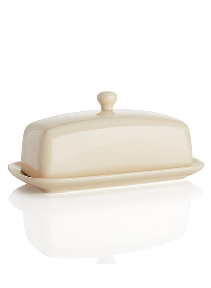 Sweese Butter Dish with Lid, Porcelain Butter Keeper, 7.8 Inch Butter Holder with Handle Cover, Butter Container Perfect for East West Coast Butter, Beige