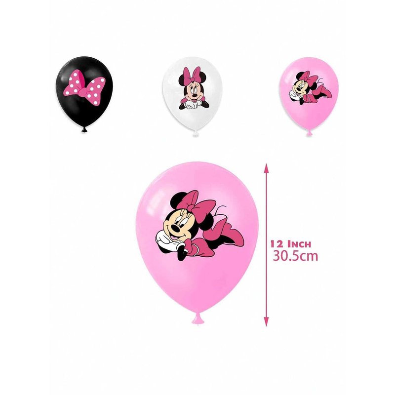 Minnie Party Supplies,32PCS Birthday Decorations Set Include Banner, Balloons, Hanging Swirls, Cake Cupcake Toppers, for Boys Girls Theme Party