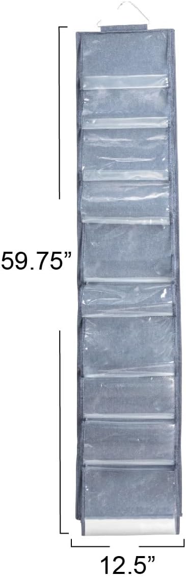 20 Household Essentials Over-the-Door Cotton Blend and Plastic Shoe Organizer with Storage Pockets, Denim