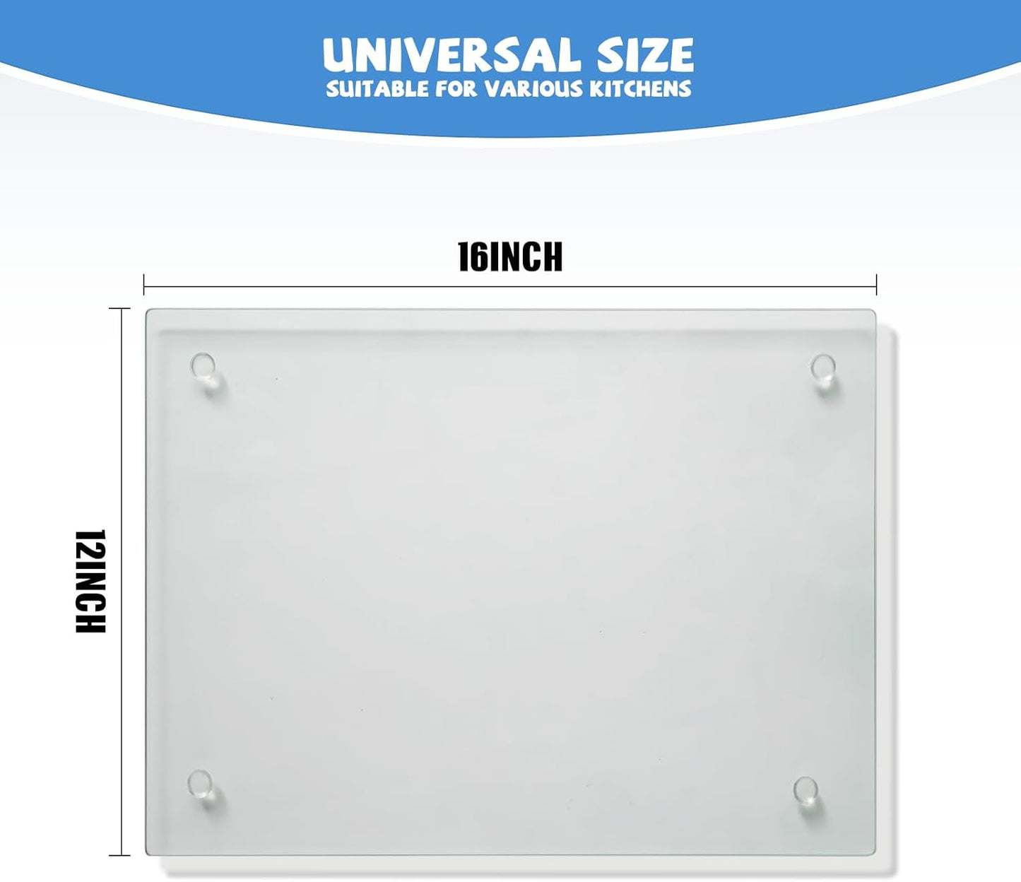 Tempered Glass Cutting Board for Kitchen, Clear Glass Board, Heat Resistant, Non-Slip Feet, 12x16"