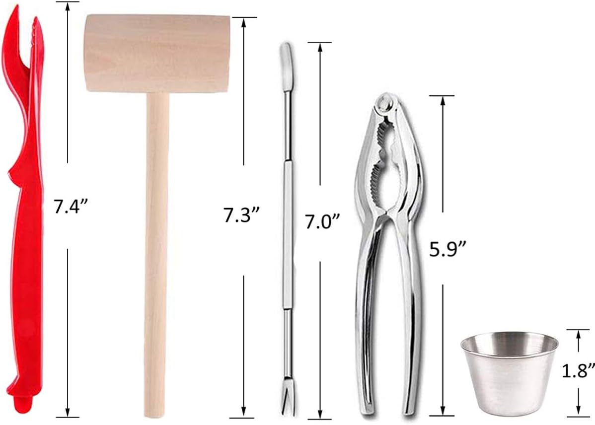 Artcome 22 Piece Seafood Tools Set for 4 People with 4 Lobster Crab Crackers, 4 Shellers, 6 Forks, 4 Cups, 4 Mallets