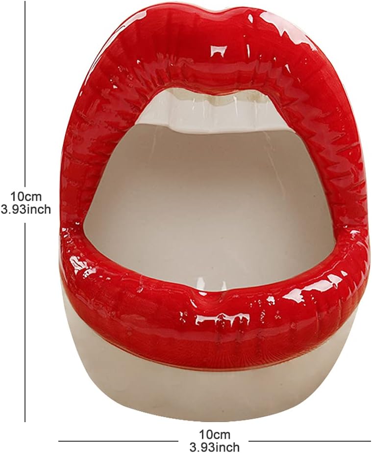 Creative Ceramic Ashtray, Big Lips Shape Cigar Ash Holder for Home Office Tabletop Bar (A)