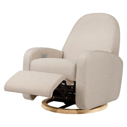 Babyletto Nami Electronic Power Recliner and Swivel Glider w/USB Port in Performance Beach Eco-Weave with Light Wood Base, Water Repellent & Stain Resistant, Greenguard Gold & CertiPUR-US Certified