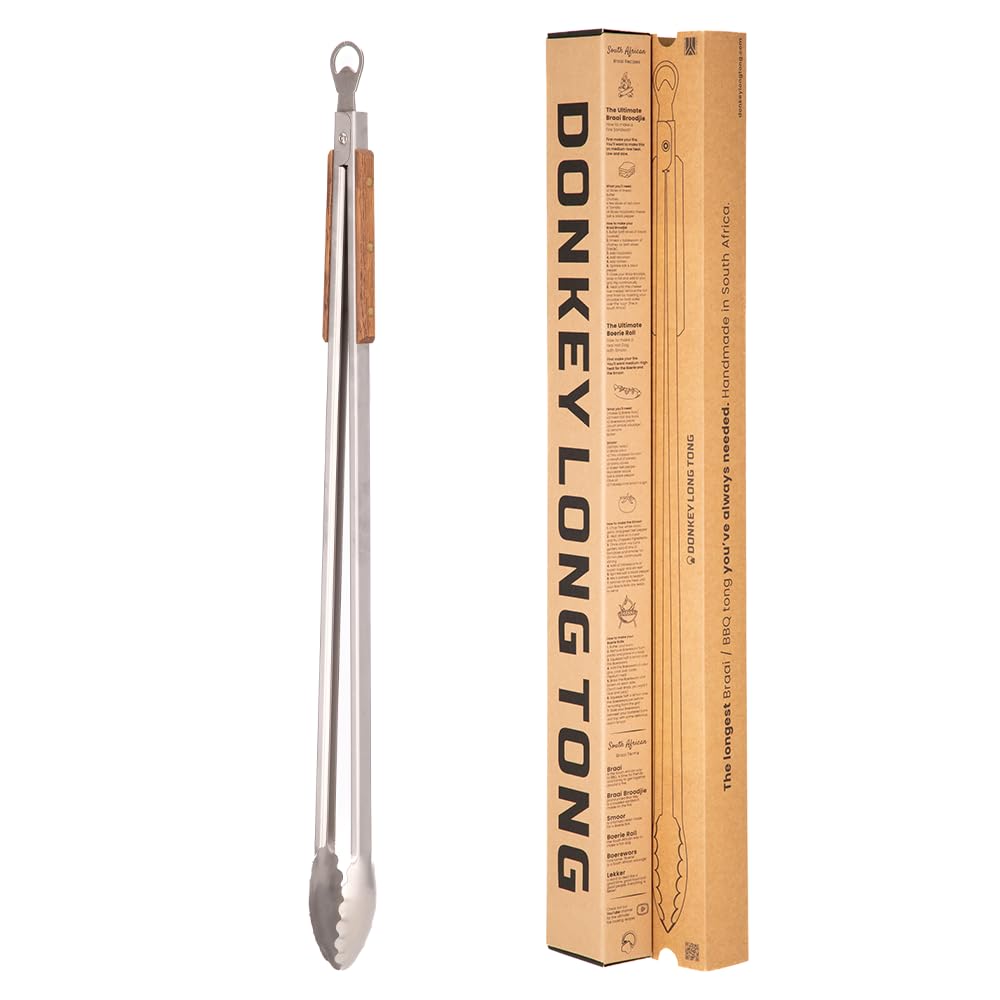 32" Heavy Duty Fire Tongs - Extra Long Log Grabber for Grill, Fire Pit, Pizza Oven & Campfire | Handmade South African Rust Resistant Stainless Steel Firewood Tongs with Wood Handle | Donkey Long Tong