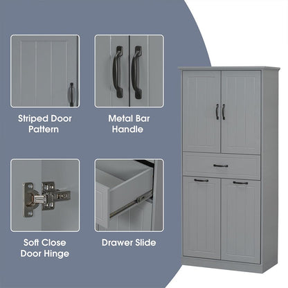 HOYOC Laundry Cabinet, Modern Wooden Bathroom Storage Cabinet with 2 Laundry Baskets,Pull Out Laundry Sorter with Doors and Drawer Storage Furniture for Laundry Room, Bathroom, Living Room,Gray
