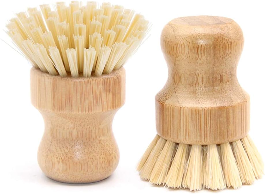 4 Packs Bamboo Palm Scrub Brush, Natural Dish Scrubber for Cast Iron Pots, Kitchen Sink