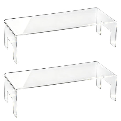 Frcctre 2 Pack Acrylic Display Risers, 12" Lx5 Wx3.3 H Clear 5mm Thick Small Display Risers Stand Acrylic Showcase Fixtures Shelf for Dessert Cupcake Figures Toys Cosmetics Perfume
