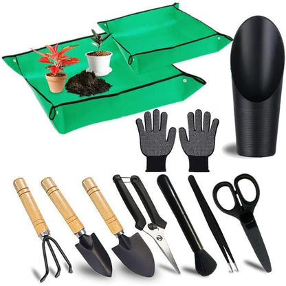 WNJ 2 PCS Waterproof Plant Repotting Mat, Foldable Indoor Potting Mats, 12 PCS Succulent Tool Set, Square Garden Tray,