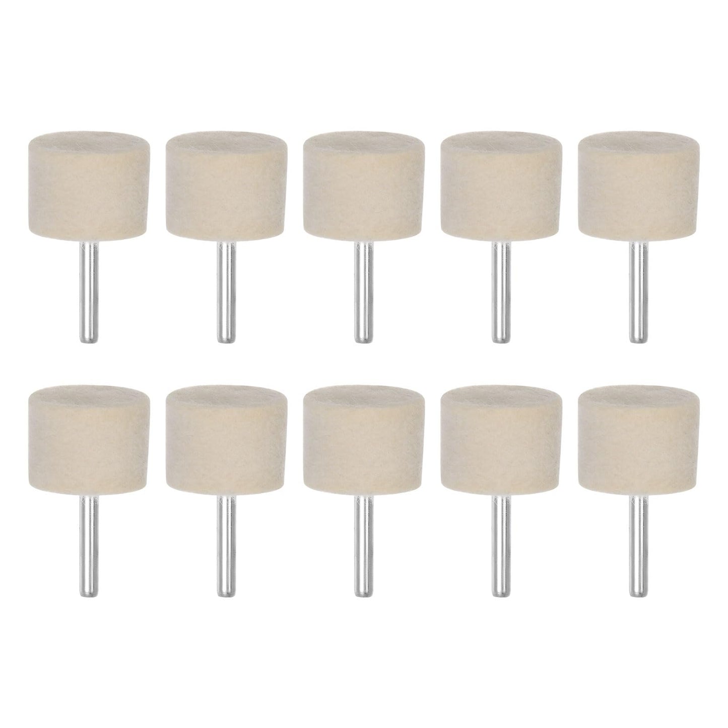 HARFINGTON 10pcs Wool Felt Mounted Mandrel Points 35mm Head 1/4 Inch Shank Cylinder Polishing Bits Burrs Felt Polishing Buffing Wheel for Rotary Tool