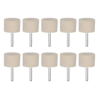 HARFINGTON 10pcs Wool Felt Mounted Mandrel Points 35mm Head 1/4 Inch Shank Cylinder Polishing Bits Burrs Felt Polishing Buffing Wheel for Rotary Tool