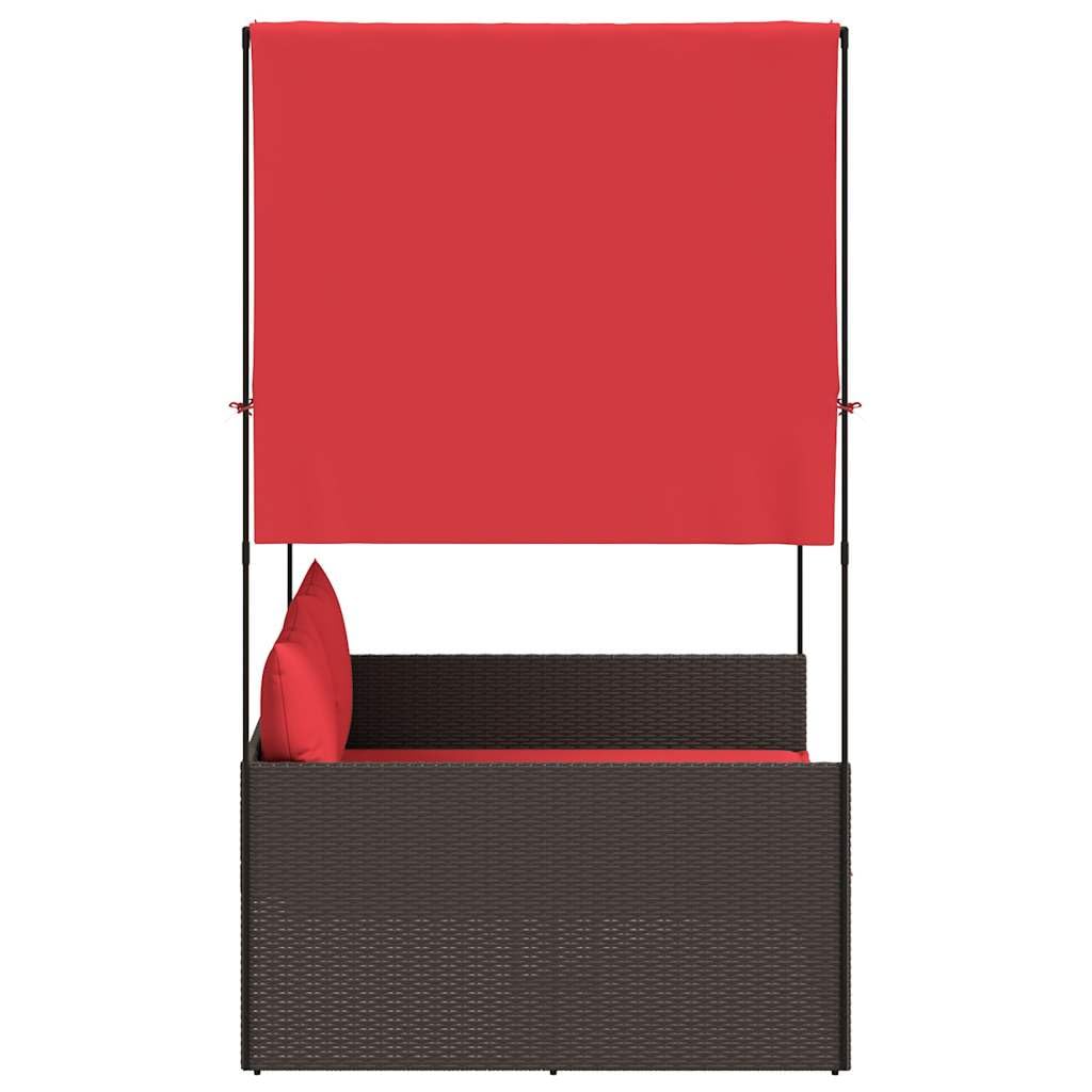 KNERPWD Double Sun Lounger with Cushions for Patio, Brown Red Outdoor Lounger for Two, Metal Frame and Synthetic Rattan Sunbed for Garden or Pool