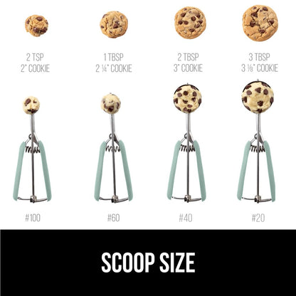 GORILLA GRIP BPA-Free 304 Stainless Steel Cookie Scoop, 1 TBSP Scooper #60, Soft Grip Handle, Easy Food Release, Create Even Portions, Multipurpose Kitchen Melon Baller, Meatball Spring Scoops, Mint