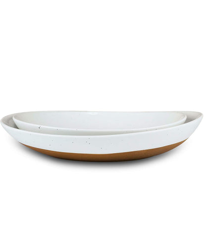 MORA Ceramic Large Serving Bowls- Set of 2 Oval Platters for Entertaining. Modern Kitchen Dishes for Dinner, Fruit, Salad, Turkey, etc. Oven, Dishwasher Safe, 110/80 oz, 16" / 14.6" - Vanilla White