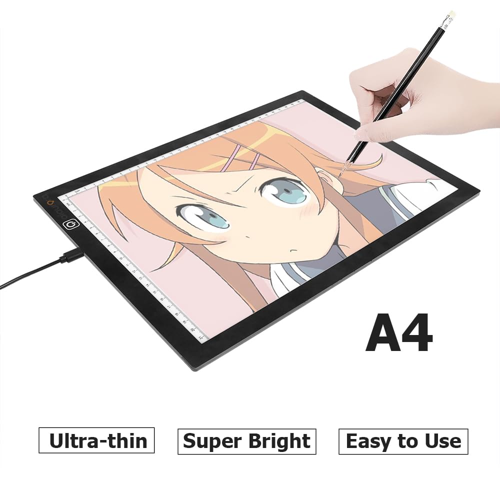 AIAURORA Upgraded A4 LED Light Tracing Drawing Board, Ultra-Thin Dimming USB Power Art Craft Scaled LED Light Pad for Tattoo Drawing, Diamond Painting, Streaming, Sketching, Stenciling (A4-New)