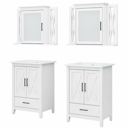 Bush Home Key West 48W Double Vanity Set with Sinks and Medicine Cabinets in White Ash