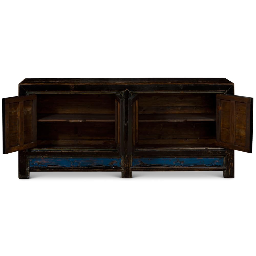 ChinaFurnitureOnline Hand Painted Flower Motif Distressed Mongolian Elmwood Cabinet
