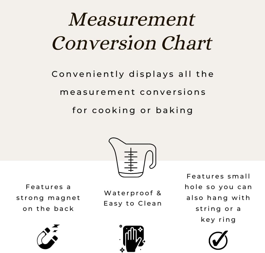 Kitchen Baking Measurement Conversion Chart Magnet, Must Have for Any Chef, Cooking Chart Equivalents