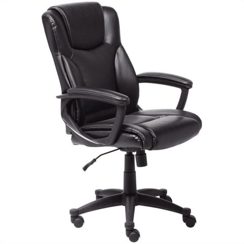 Pemberly Row Faux Leather Modern Swivel Executive Office Desk Chair, Height Adjustable Upholstered Rolling Chair for Meeting Room, Comfortable Computer Chair for Home Office and Study Room, Black