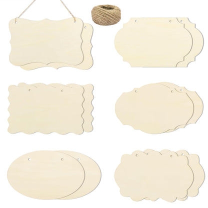 48 PCS Unfinished Rectangle Hanging Signs, 8.8 x 5.7 Inch Wood Slices, Blank Signs for Crafts, Door Hangers for DIY Crafts, Painting, Writing, Wood Burning, and More by GNIEMCKIN