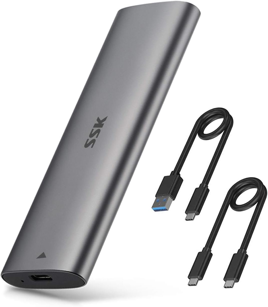 SSK Aluminum M.2 to USB NVMe SATA SSD Enclosure Reader, Tool-Free USB 3.2 Gen 2 10Gbps NVMe PCI-E 6Gbps SATA M-Key / B+M Key Solid State Drive External Adapter with UASP Trim, for SSDs 2242 2260 2280