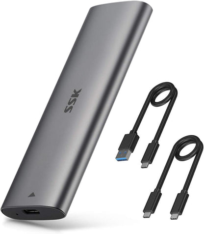 SSK Aluminum M.2 to USB NVMe SATA SSD Enclosure Reader, Tool-Free USB 3.2 Gen 2 10Gbps NVMe PCI-E 6Gbps SATA M-Key / B+M Key Solid State Drive External Adapter with UASP Trim, for SSDs 2242 2260 2280
