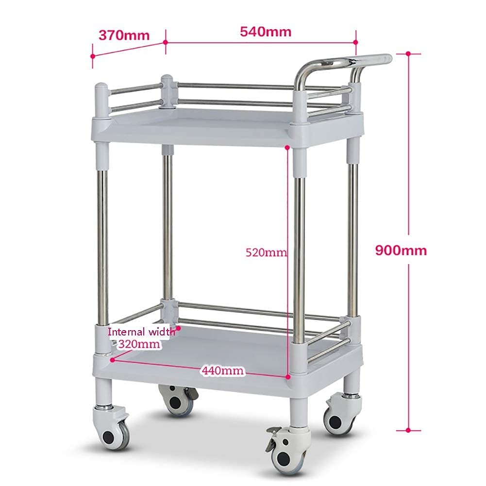 YGwnjqr Carts Trolley Movable Carts, Kitchen Storage Hand Trucks, 2-Tier Utility Rolling Cart for Medical,Stainless Steel and Abs Equipment Trolley with Handle/White/54X37X90Cm,