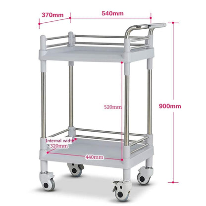 YGwnjqr Carts Trolley Movable Carts, Kitchen Storage Hand Trucks, 2-Tier Utility Rolling Cart for Medical,Stainless Steel and Abs Equipment Trolley with Handle/White/54X37X90Cm,