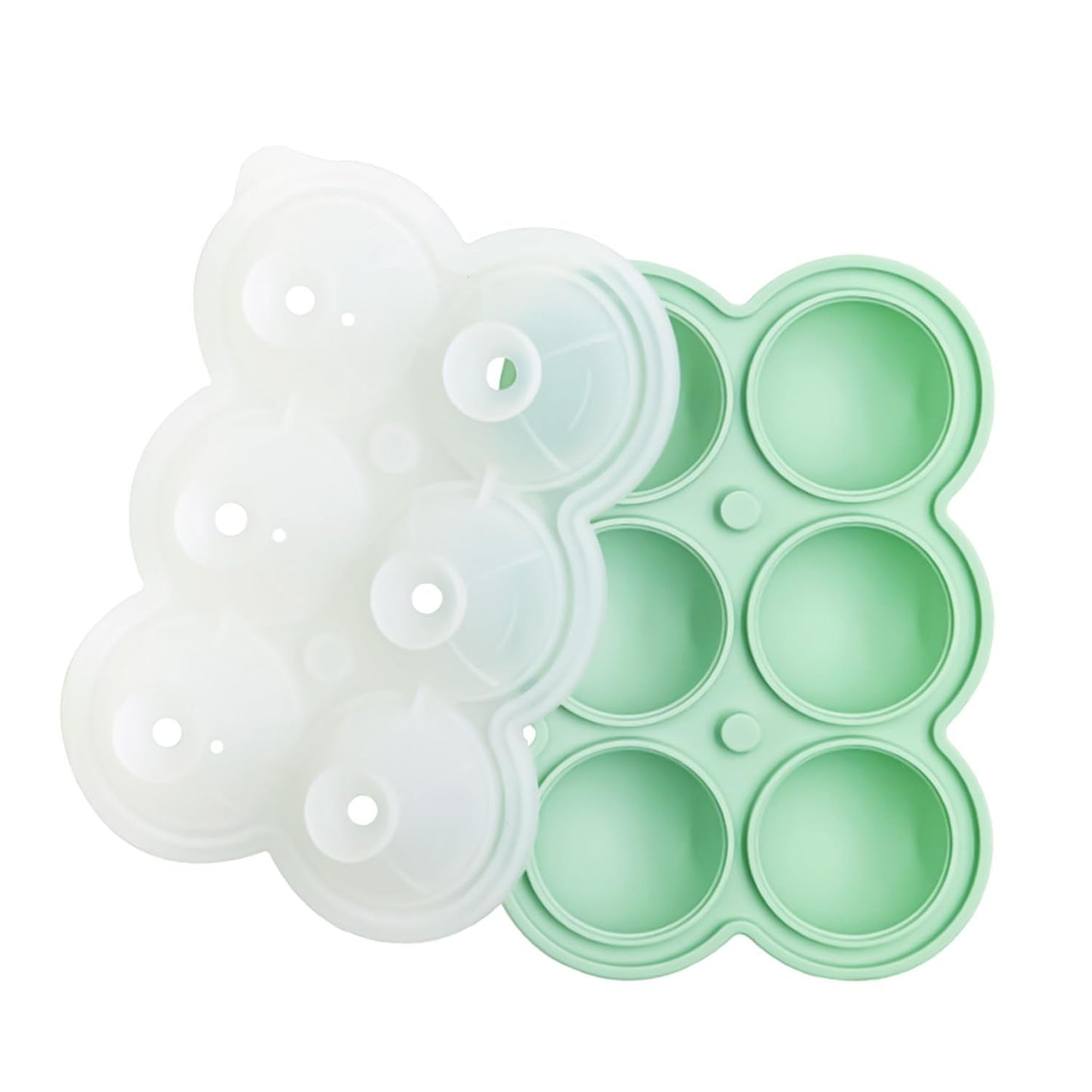 QELEG Large Ice Ball Maker with Lid, 2.2 inches Big Cubes, Easy Release Silicone Ice Cube Trays for Freezer, Perfect Spheres Craft Ice Maker for Whiskey, Cocktails, Gifting, Green, 1pcs/6 Sphere