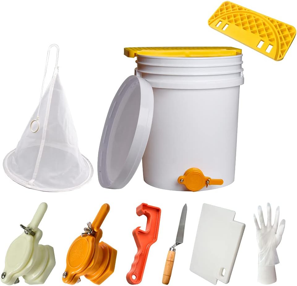 5 10pcs Set Gallon Plastic Honey Bucket Kit - Honey Harvesting Tool with Gate Valve, Filter & Beekeeping Supplies |