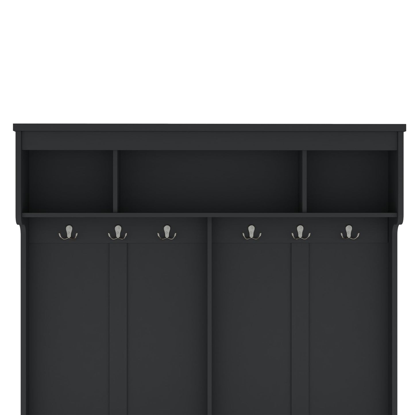 Ball & Cast 59.1" Hall Tree with Bench and Shoe Storage,3-in-1 Entryway Cabinet with Metal Hooks,Modern Coat Rack with Shoe Cubbies for Mudroom,Living Room,Hallway,Black