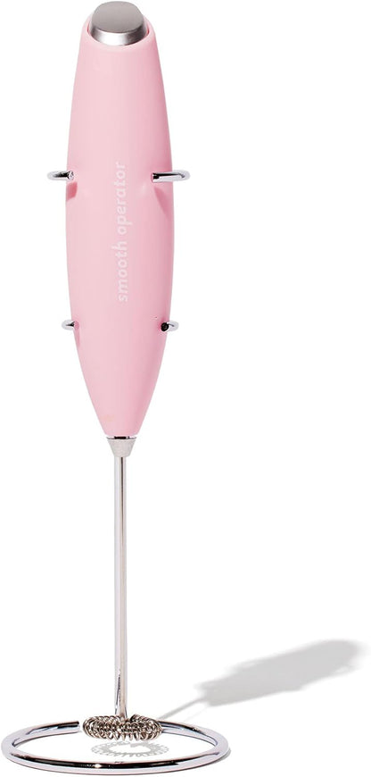 Smooth Operator Pink Handheld Electric Whisk, Milk Frother, Foam Maker for Protein, Coffee & More with Stainless Steel