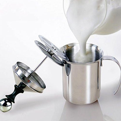 Foam Maker, Stainless Steel Manual Milk Frother, 800ML, Manual Operated Milk Foam Maker for Cappuccino Coffee Latte