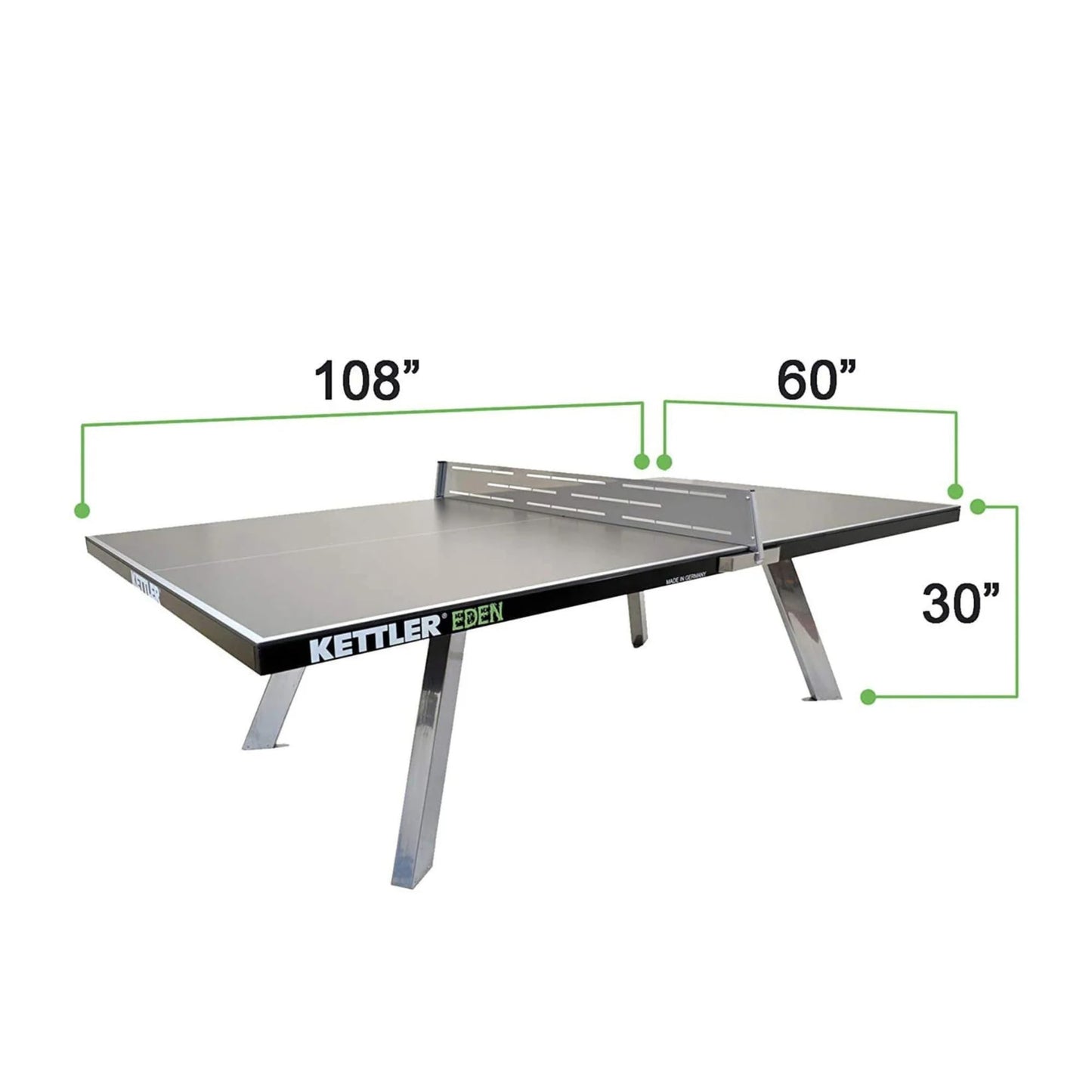 KETTLER Eden Weatherproof Stationary Outdoor Table Tennis Table with Galvanized Steel Legs and Permanent Net and Post System