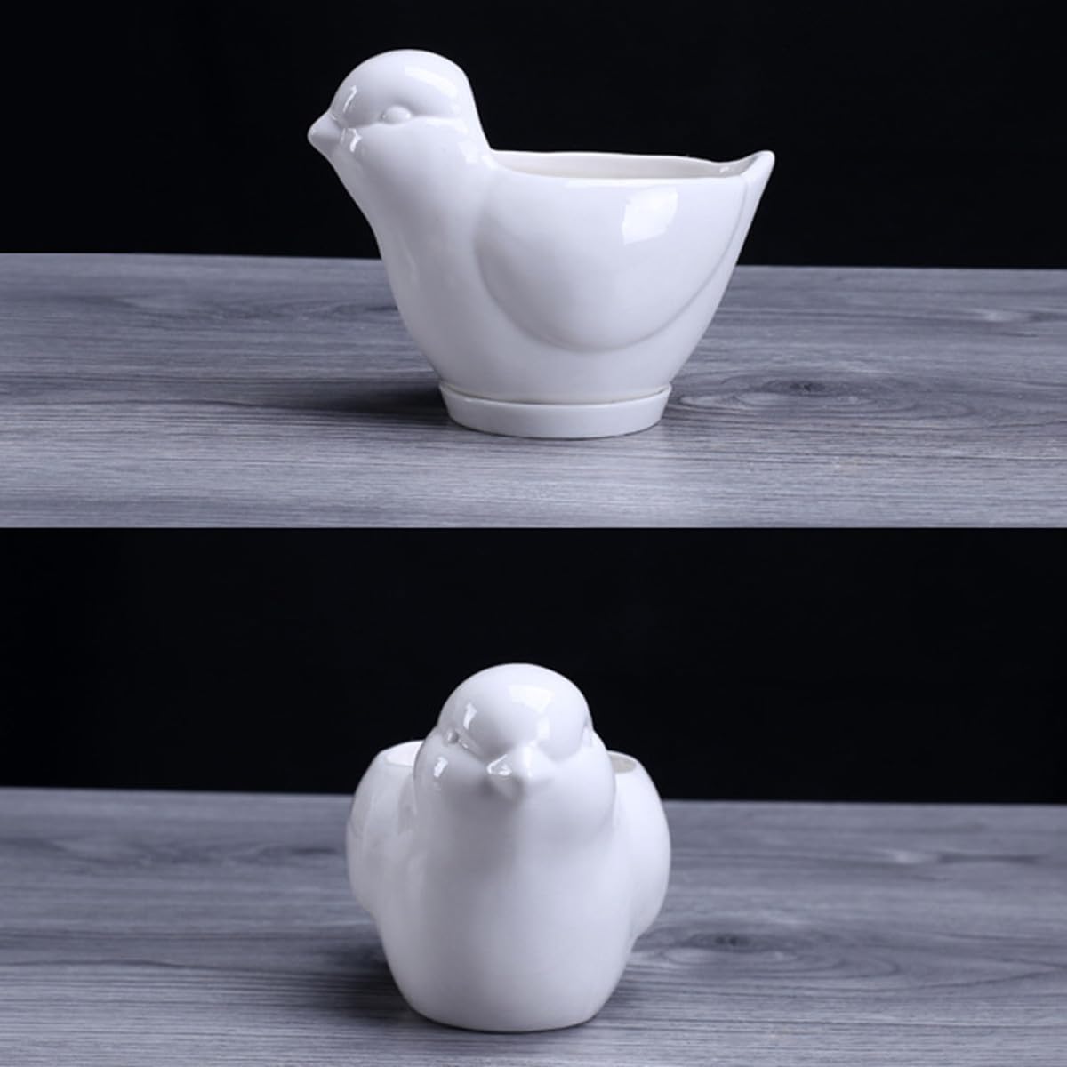 Veemoon Ceramic Succulent Plant Pot White Small Bird Shape Planter for Indoor Desktop Decor Saucer Pottery Flower Container for Home Garden