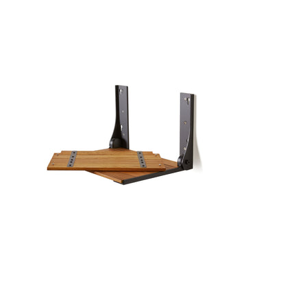 Seachrome Silhouette Natural Teak Wood Wall Mount Folding Shower Seat Bench with Matte Black Frame