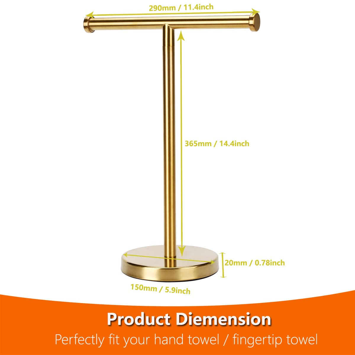 Kalitro Gold Towel Rack Hand Towel Stand, Bathroom Towel Holder Stand SUS304 Stainless Steel (Gold)