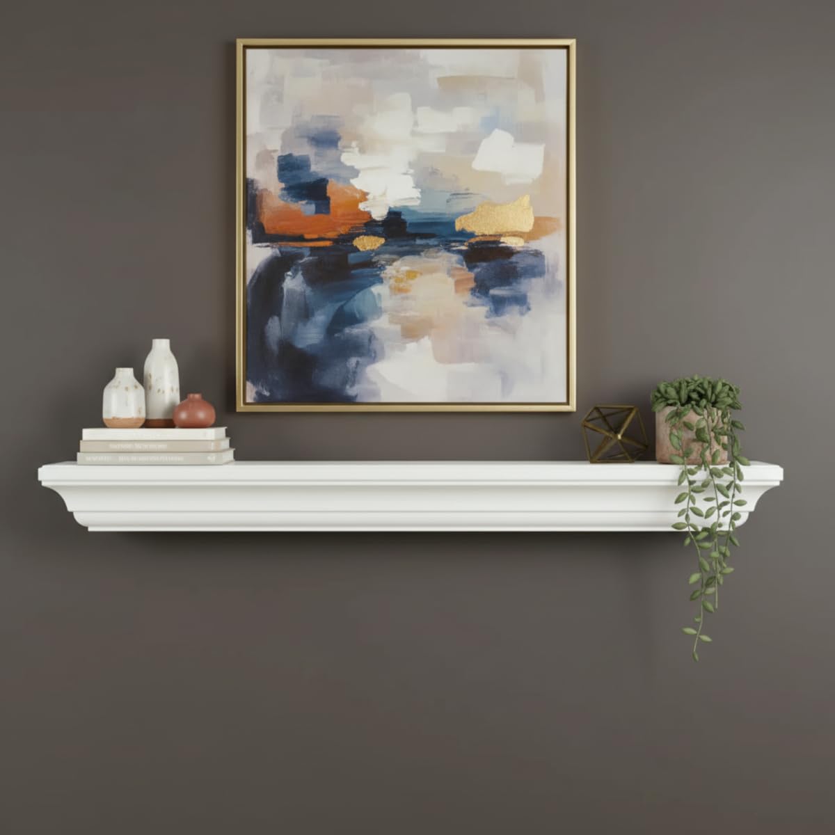 MANTELSDIRECT 60 Inch Floating Fireplace Mantel Wood Shelf in White - Colton from Mantels Direct | Wooden Rustic Wall Shelf Perfect for Décor and Electric Fireplaces