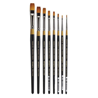 KINGART B-017 Premium 8 pc. Original Gold 9300 Series Shader Artist Brush Set, Synthetic Golden Taklon Hair for Acrylic, Oil, and Gouache Painting, Short Handle, Sizes: 10/0, 0, 2, 4, 6, 8, 10, 12