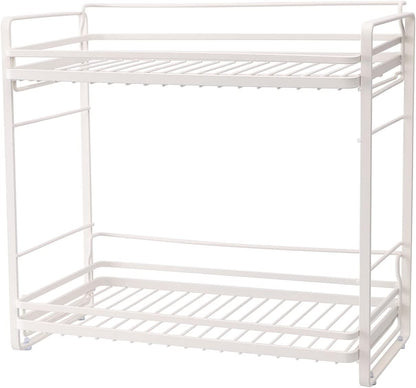 zccz 2-Tier Bathroom and Kitchen Organizer, Easy Assembly Storage in White Cream Color for Countertop