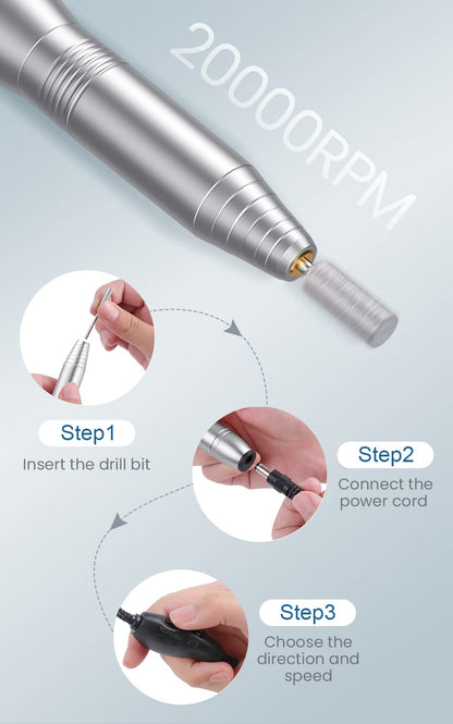 Portable Electric Nail Drill Machine, Professional 20000 RPM USB Manicure Pedicure Drills for Acrylic Nails Gel Polishing Shape Tools